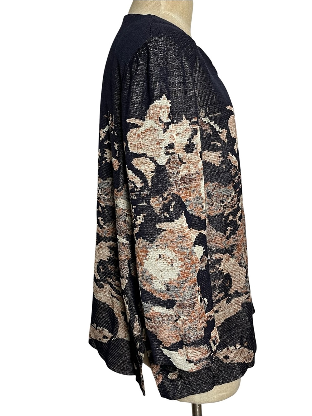 Misook Size Large Abstract Floral Jacquard Knit Jacket Buckle Art to Wear - Picture 4 of 10